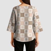 Hawaiian Palaka Quilt Pattern Kimono Sleeve Blouse Hawaii Culture Pineapple - Polynesian Pride