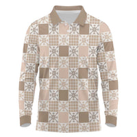 Hawaiian Palaka Quilt Pattern Long Sleeve Polo Shirt Hawaii Culture Pineapple - Polynesian Pride