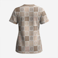 Hawaiian Palaka Quilt Pattern Scrub Top Hawaii Culture Tropical Flowers Mix - Polynesian Pride