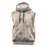Hawaiian Palaka Quilt Pattern Sleeveless Hoodie Hawaii Culture Tropical Flowers Mix LT9 Beige - Polynesian Pride