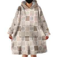 Hawaiian Palaka Quilt Pattern Wearable Blanket Hoodie Hawaii Culture Tropical Flowers Mix - Polynesian Pride