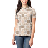 Hawaiian Palaka Quilt Pattern Women Polo Shirt Hawaii Culture Tropical Flowers Mix - Polynesian Pride