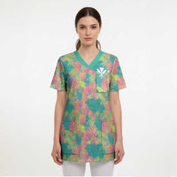 Seamless Hawaiian Quilt Pattern Scrub Top Hawaii Culture Palm Leaf Tropical - Polynesian Pride