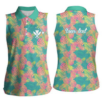 Seamless Hawaiian Quilt Pattern Women Sleeveless Polo Shirt Hawaii Culture Palm Leaf Tropical - Polynesian Pride