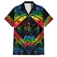Tonga LGBT Family Matching Off Shoulder Short Dress and Hawaiian Shirt Love Is Love Ngatu Rainbow Water Color LT9 Dad's Shirt - Short Sleeve Black - Polynesian Pride