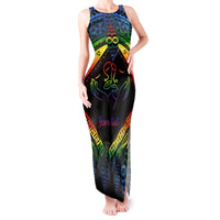 Personalised Tonga LGBT Tank Maxi Dress Love Is Love Ngatu Rainbow Water Color LT9 Women Black - Polynesian Pride
