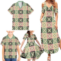 Seamless Pattern Maile and Pikake Lei Family Matching Summer Maxi Dress and Hawaiian Shirt Squares Maile Leaf - Polynesian Pride