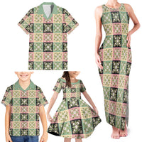 Seamless Pattern Maile and Pikake Lei Family Matching Tank Maxi Dress and Hawaiian Shirt Squares Maile Leaf - Polynesian Pride