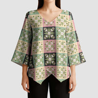 Seamless Pattern Maile and Pikake Lei Kimono Sleeve Blouse Squares Maile Leaf - Polynesian Pride