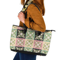 Seamless Pattern Maile and Pikake Lei Leather Tote Bag Squares Maile Leaf LT9 Green - Polynesian Pride