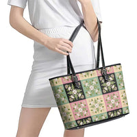 Seamless Pattern Maile and Pikake Lei Leather Tote Bag Squares Maile Leaf LT9 - Polynesian Pride