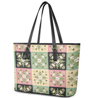 Seamless Pattern Maile and Pikake Lei Leather Tote Bag Squares Maile Leaf LT9 - Polynesian Pride