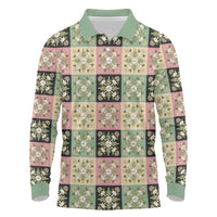 Seamless Pattern Maile and Pikake Lei Long Sleeve Polo Shirt Squares Maile Leaf - Polynesian Pride