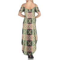 Seamless Pattern Maile and Pikake Lei Summer Maxi Dress Squares Maile Leaf - Polynesian Pride