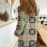 Seamless Pattern Maile and Pikake Lei Women Casual Shirt Squares Maile Leaf - Polynesian Pride