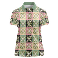 Seamless Pattern Maile and Pikake Lei Women Polo Shirt Squares Maile Leaf - Polynesian Pride