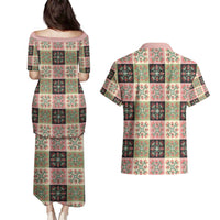 Seamless Pattern Pikake Lei Couples Matching Puletasi and Hawaiian Shirt Floral Squares Pikake - Polynesian Pride