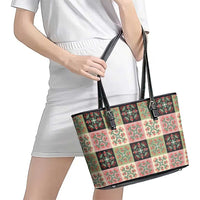 Seamless Pattern Pikake Lei Leather Tote Bag Floral Squares Pikake LT9 - Polynesian Pride