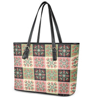 Seamless Pattern Pikake Lei Leather Tote Bag Floral Squares Pikake LT9 - Polynesian Pride