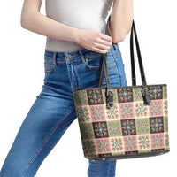 Seamless Pattern Pikake Lei Leather Tote Bag Floral Squares Pikake LT9 - Polynesian Pride
