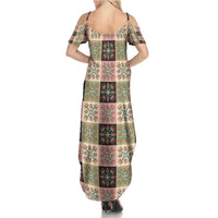Seamless Pattern Pikake Lei Summer Maxi Dress Floral Squares Pikake - Polynesian Pride
