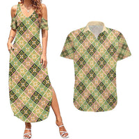 Seamless Pattern Puakenikeni and Kalo Couples Matching Summer Maxi Dress and Hawaiian Shirt - Polynesian Pride