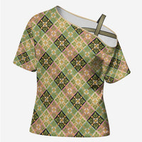 Seamless Pattern Puakenikeni and Kalo Cross Shoulder Shirt - Polynesian Pride