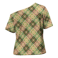 Seamless Pattern Puakenikeni and Kalo Cross Shoulder Shirt - Polynesian Pride