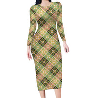 Seamless Pattern Puakenikeni and Kalo Family Matching Long Sleeve Bodycon Dress and Hawaiian Shirt - Polynesian Pride