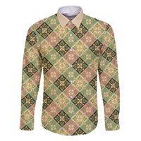 Seamless Pattern Puakenikeni and Kalo Family Matching Off The Shoulder Long Sleeve Dress and Hawaiian Shirt - Polynesian Pride