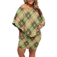Seamless Pattern Puakenikeni and Kalo Family Matching Off Shoulder Short Dress and Hawaiian Shirt - Polynesian Pride