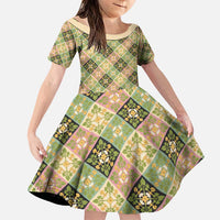 Seamless Pattern Puakenikeni and Kalo Family Matching Puletasi and Hawaiian Shirt LT9 Daughter's Dress Beige - Polynesian Pride