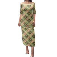 Seamless Pattern Puakenikeni and Kalo Family Matching Puletasi and Hawaiian Shirt LT9 Mom's Dress Beige - Polynesian Pride