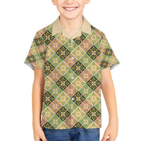 Seamless Pattern Puakenikeni and Kalo Family Matching Short Sleeve Bodycon Dress and Hawaiian Shirt - Polynesian Pride