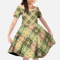 Seamless Pattern Puakenikeni and Kalo Kid Short Sleeve Dress - Polynesian Pride