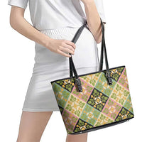 Seamless Pattern Puakenikeni and Kalo Leather Tote Bag LT9 - Polynesian Pride