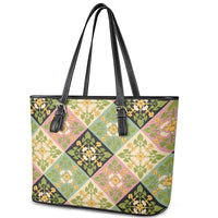 Seamless Pattern Puakenikeni and Kalo Leather Tote Bag LT9 - Polynesian Pride
