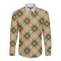 Seamless Pattern Puakenikeni and Kalo Long Sleeve Button Shirt LT9 Unisex Beige - Polynesian Pride