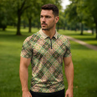 Seamless Pattern Puakenikeni and Kalo Zipper Polo Shirt - Polynesian Pride