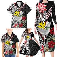 Hawaii Monk Seal Santa Family Matching Long Sleeve Bodycon Dress and Hawaiian Shirt Hibiscus Kakau Pattern Mele Kalikimaka