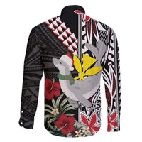 Hawaii Monk Seal Santa Family Matching Long Sleeve Bodycon Dress and Hawaiian Shirt Hibiscus Kakau Pattern Mele Kalikimaka