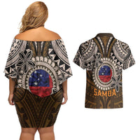 Samoa Warrior Couples Matching Off Shoulder Short Dress and Hawaiian Shirt The Mighty Samoan Warrior Spirit