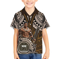 Samoa Warrior Family Matching Off The Shoulder Long Sleeve Dress and Hawaiian Shirt The Mighty Samoan Warrior Spirit