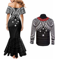 Samoan Tanoa Kava Bowl Ula Fala Couples Matching Mermaid Dress and Long Sleeve Button Shirt Polynesian Tribal Vibe