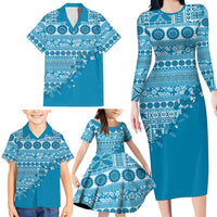 Fiji Marau na Kerisimasi Family Matching Long Sleeve Bodycon Dress and Hawaiian Shirt Aqua Tagimoucia Tapa Masi Tribal LT9 - Polynesian Pride