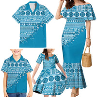 Fiji Marau na Kerisimasi Family Matching Mermaid Dress and Hawaiian Shirt Aqua Tagimoucia Tapa Masi Tribal LT9 - Polynesian Pride