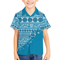 Fiji Marau na Kerisimasi Family Matching Mermaid Dress and Hawaiian Shirt Aqua Tagimoucia Tapa Masi Tribal LT9 Son's Shirt Aqua - Polynesian Pride