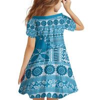 Fiji Marau na Kerisimasi Family Matching Off The Shoulder Long Sleeve Dress and Hawaiian Shirt Aqua Tagimoucia Tapa Masi Tribal LT9 - Polynesian Pride