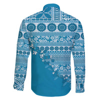 Fiji Marau na Kerisimasi Family Matching Off The Shoulder Long Sleeve Dress and Hawaiian Shirt Aqua Tagimoucia Tapa Masi Tribal LT9 - Polynesian Pride