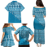 Fiji Marau na Kerisimasi Family Matching Puletasi and Hawaiian Shirt Aqua Tagimoucia Tapa Masi Tribal LT9 - Polynesian Pride